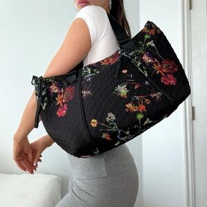 Elliot Lucca Black Floral Woven Large Tote Bag